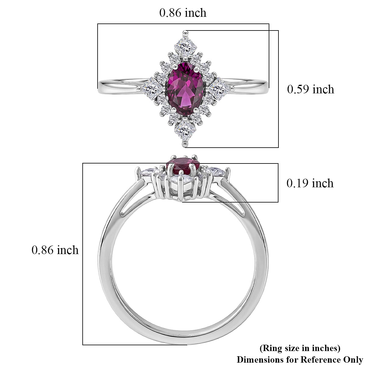 D'Joy Malawi Magenta Garnet and White Zircon 0.90 ctw Midnight Halo Ring in Rhodium Over Sterling Silver (Size 10.0)