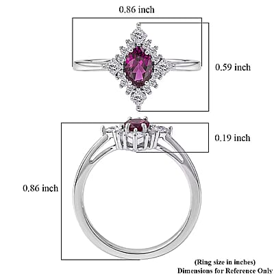 D'Joy Malawi Magenta Garnet and White Zircon 0.90 ctw Midnight Halo Ring in Rhodium Over Sterling Silver (Size 10.0)