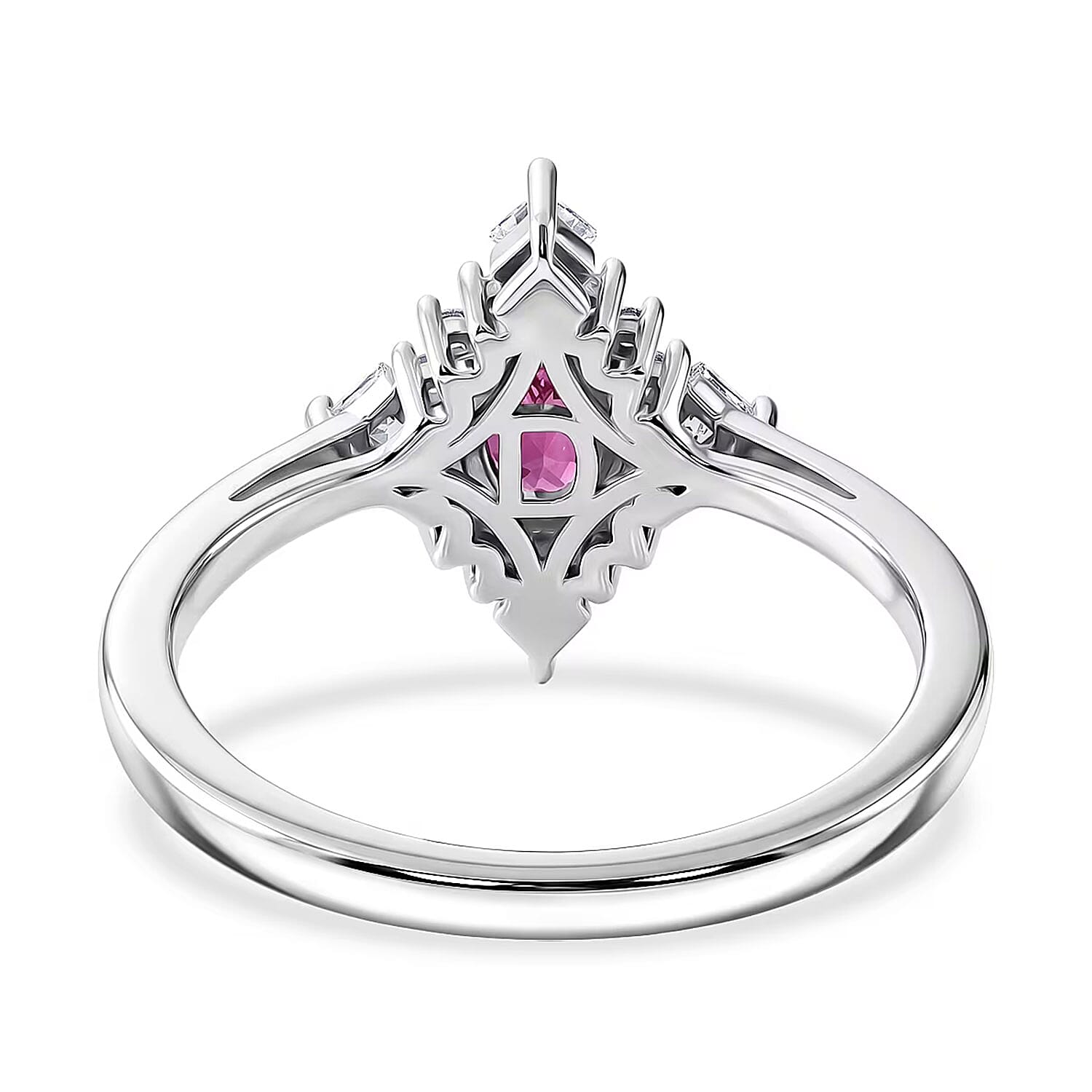 D'Joy Malawi Magenta Garnet and White Zircon 0.90 ctw Midnight Halo Ring in Rhodium Over Sterling Silver (Size 10.0)