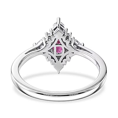 D'Joy Malawi Magenta Garnet and White Zircon 0.90 ctw Midnight Halo Ring in Rhodium Over Sterling Silver (Size 10.0)