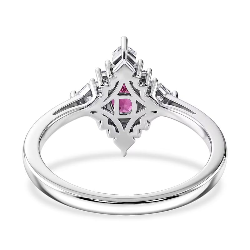 D'Joy Malawi Magenta Garnet and White Zircon 0.90 ctw Midnight Halo Ring in Rhodium Over Sterling Silver (Size 10.0)