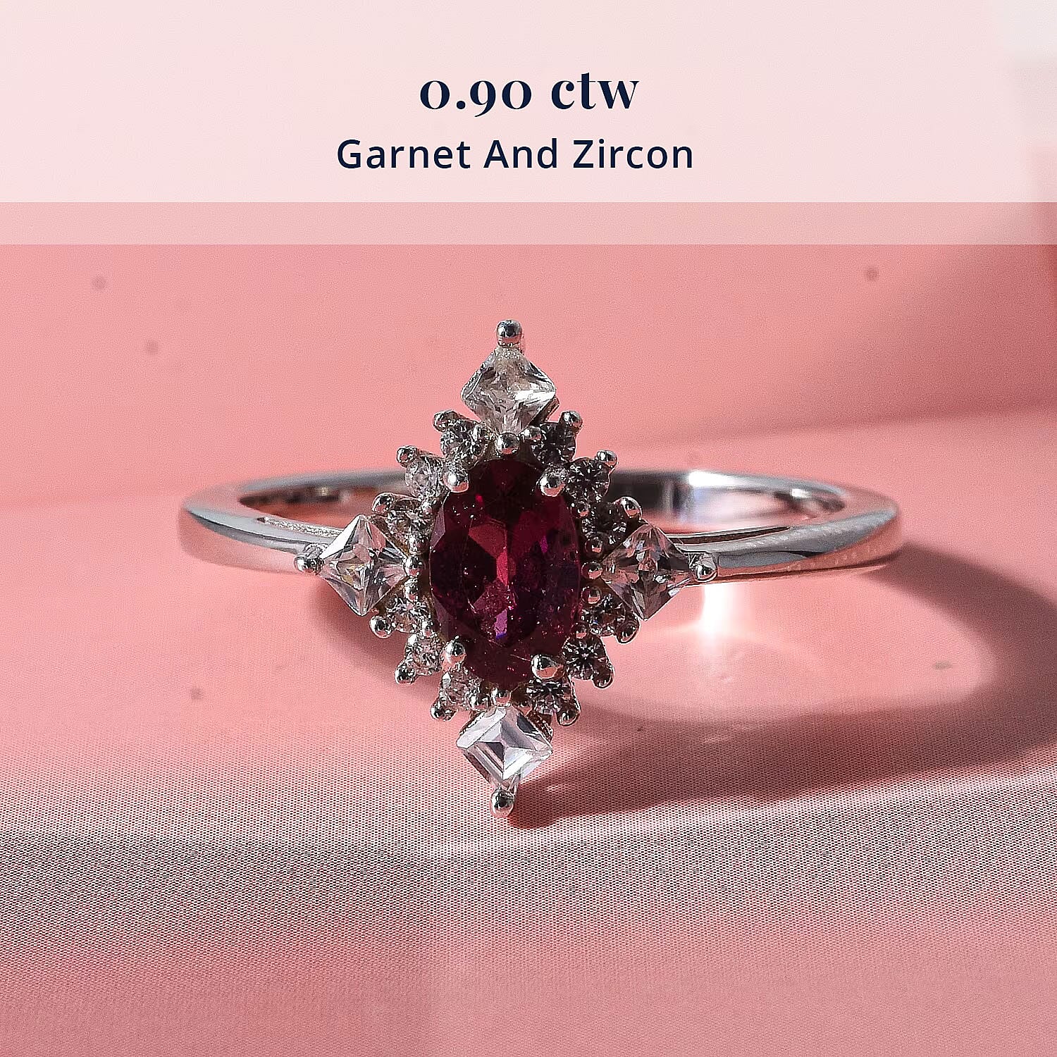 D'Joy Malawi Magenta Garnet and White Zircon 0.90 ctw Midnight Halo Ring in Rhodium Over Sterling Silver (Size 6.0)
