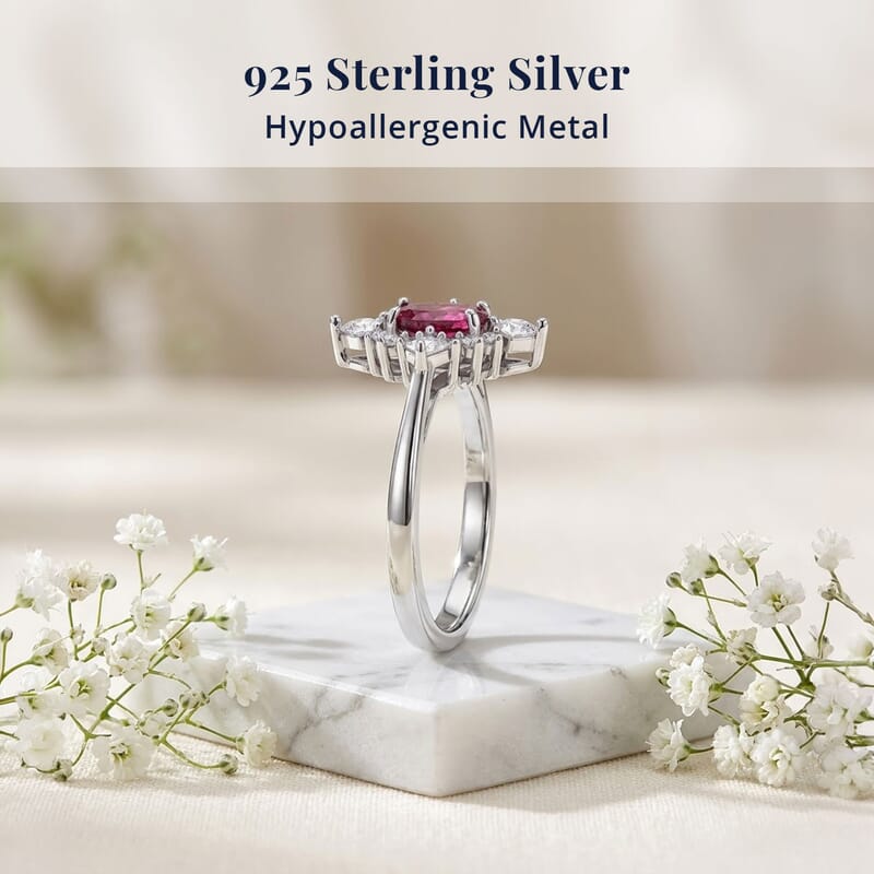 D'Joy Malawi Magenta Garnet and White Zircon 0.90 ctw Midnight Halo Ring in Rhodium Over Sterling Silver (Size 6.0)
