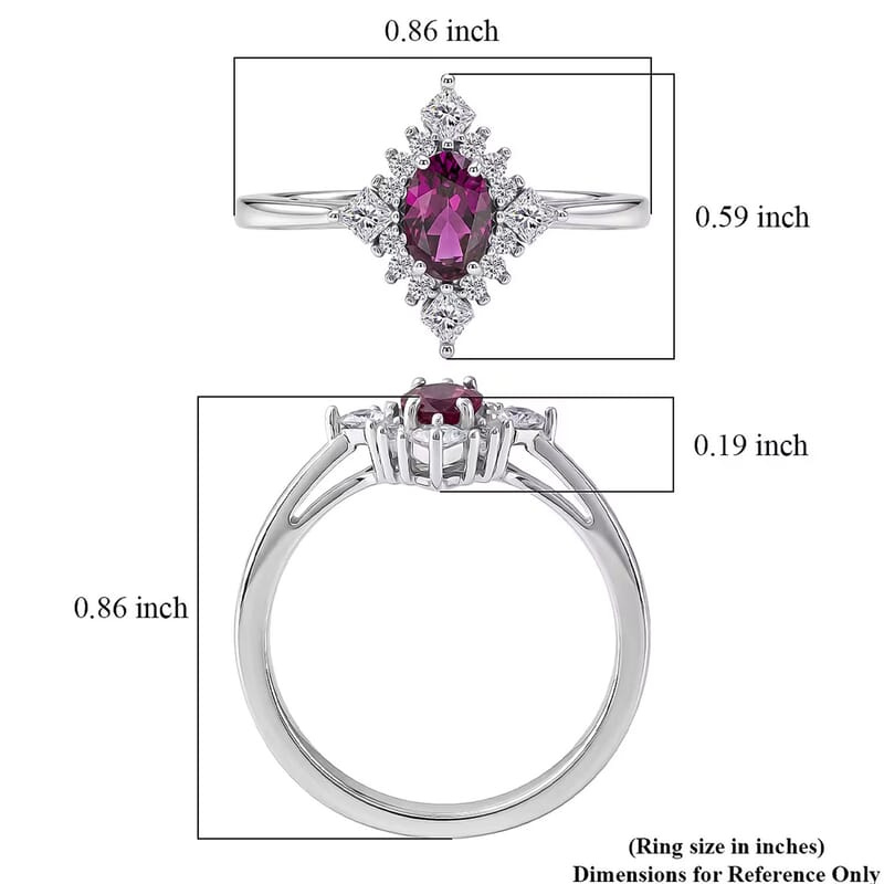 D'Joy Malawi Magenta Garnet and White Zircon 0.90 ctw Midnight Halo Ring in Rhodium Over Sterling Silver (Size 6.0)