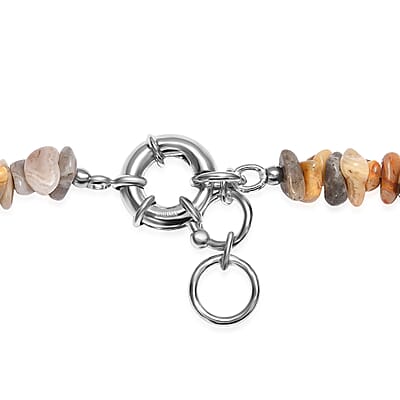 EverTrue Crazy Lace Agate and Graphic Jasper 310.00 ctw Chips Beaded Necklace in Platinum Bond 18-19 Inches