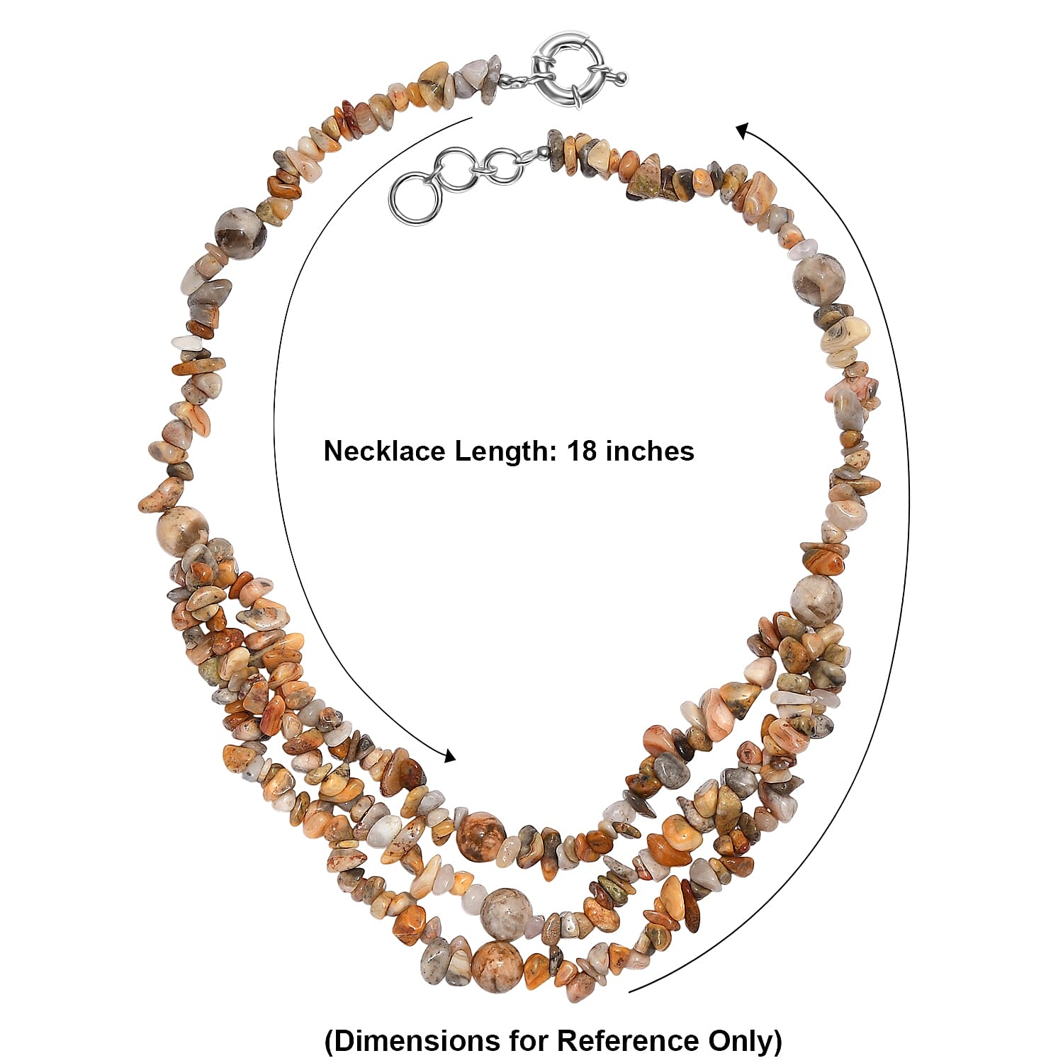 EverTrue Crazy Lace Agate and Graphic Jasper 310.00 ctw Chips Beaded Necklace in Platinum Bond 18-19 Inches