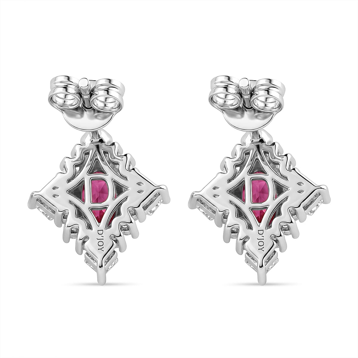 D'Joy Malawi Magenta Garnet and White Zircon 1.80 ctw Midnight Halo Earrings in Rhodium Over Sterling Silver