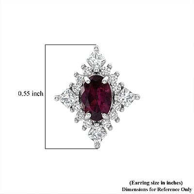 D'Joy Malawi Magenta Garnet and White Zircon 1.80 ctw Midnight Halo Earrings in Rhodium Over Sterling Silver