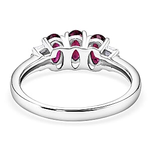 Malawi Magenta Garnet and Moissanite 1.00 ctw Majestic Trio Ring in Rhodium Over Sterling Silver (Size 10.0)
