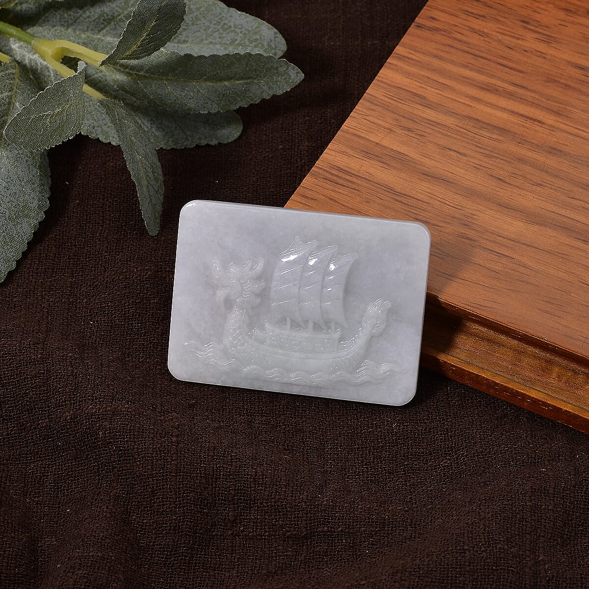 Natural Jade Dragon Boat Carved Decoration 150.00 ctw image number 1