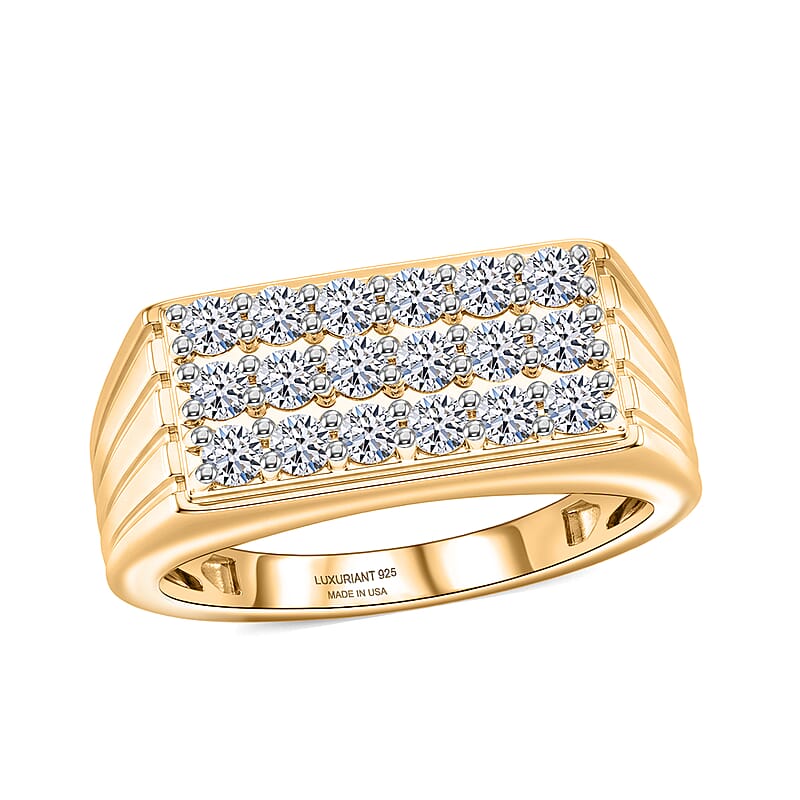 Luxuriant Lab Grown Diamond G-H SI 1.00 ctw Men's Ring in 18K Vermeil Yellow Gold Over Sterling Silver (Size 12.0)