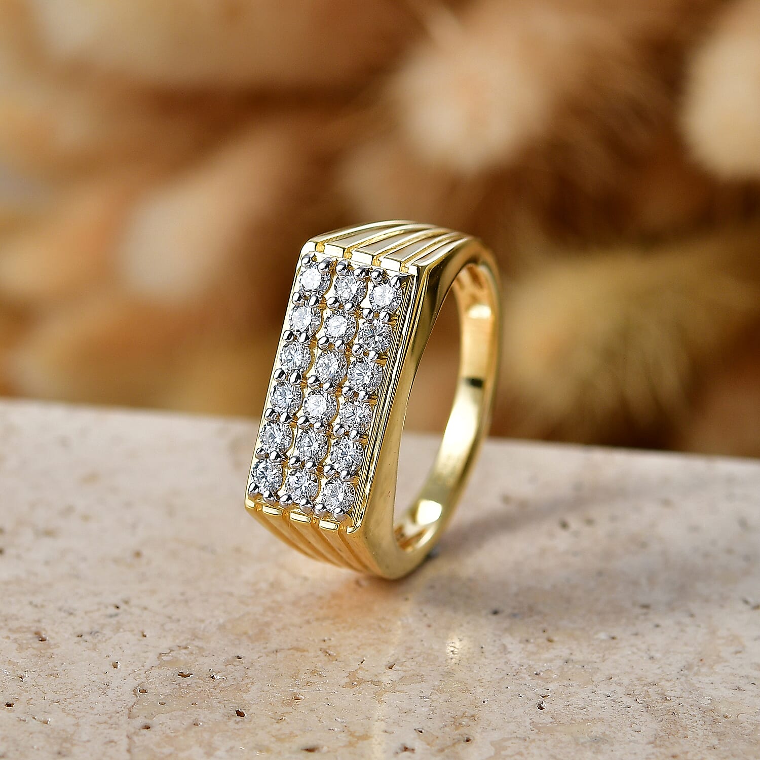 Luxuriant Lab Grown Diamond G-H SI 1.00 ctw Men's Ring in 18K Vermeil Yellow Gold Over Sterling Silver (Size 12.0)