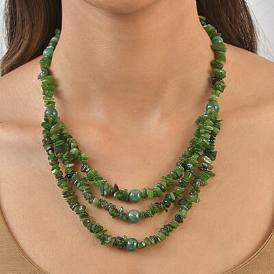 EverTrue Nephrite and Green Aventurine 430.00 ctw Chips Beaded Necklace in Platinum Bond 18 Inches