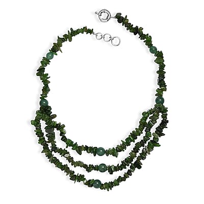 EverTrue Nephrite and Green Aventurine 430.00 ctw Chips Beaded Necklace in Platinum Bond 18 Inches