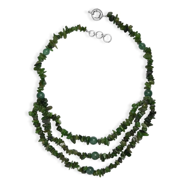 EverTrue Nephrite and Green Aventurine 430.00 ctw Chips Beaded Necklace in Platinum Bond 18 Inches