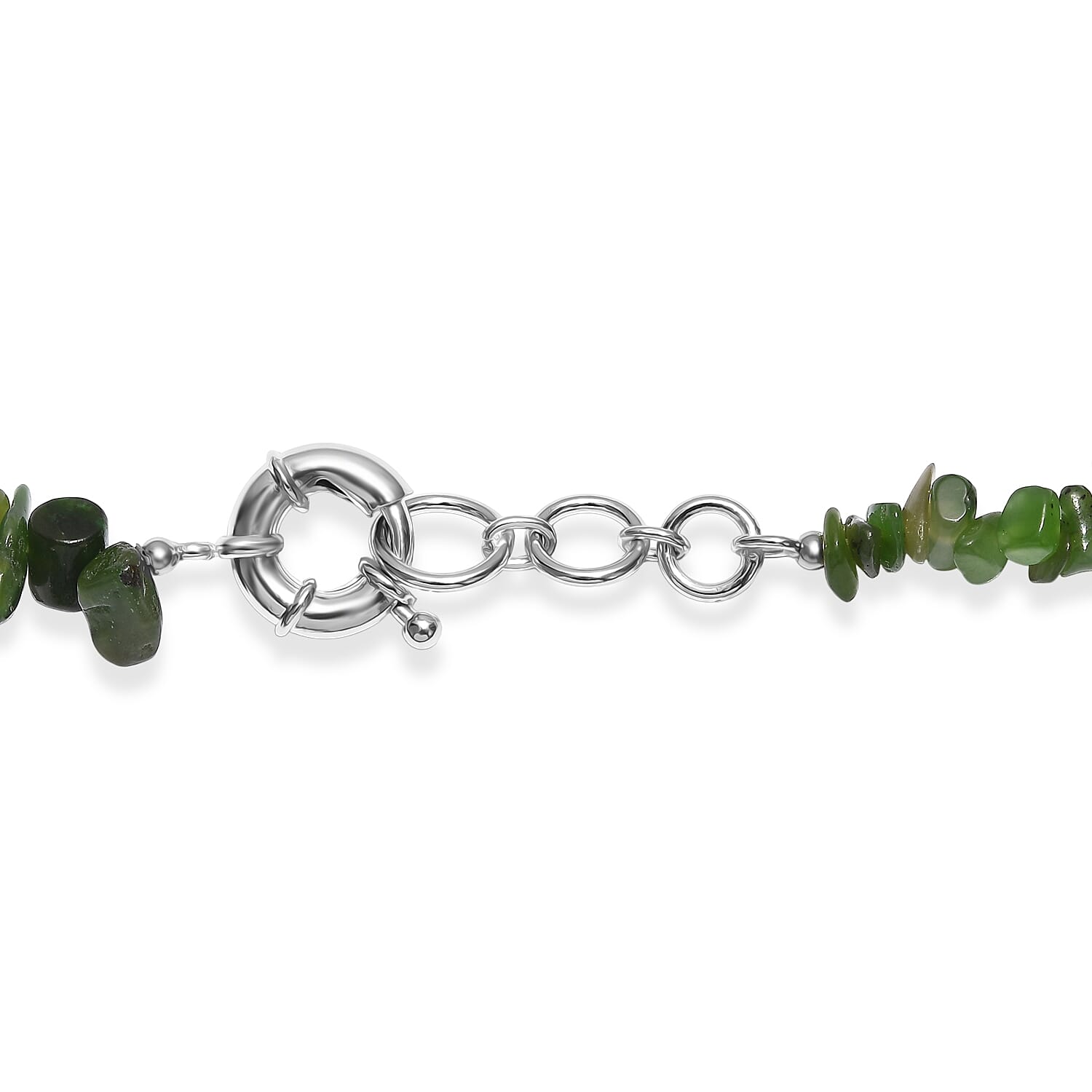 EverTrue Nephrite and Green Aventurine 430.00 ctw Chips Beaded Necklace in Platinum Bond 18 Inches