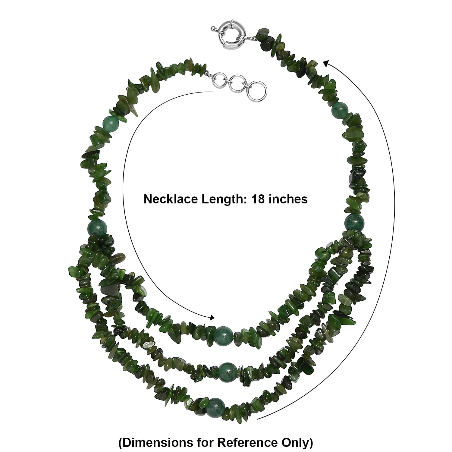 EverTrue Nephrite and Green Aventurine 430.00 ctw Chips Beaded Necklace in Platinum Bond 18 Inches