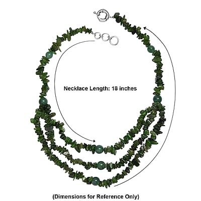EverTrue Nephrite and Green Aventurine 430.00 ctw Chips Beaded Necklace in Platinum Bond 18 Inches