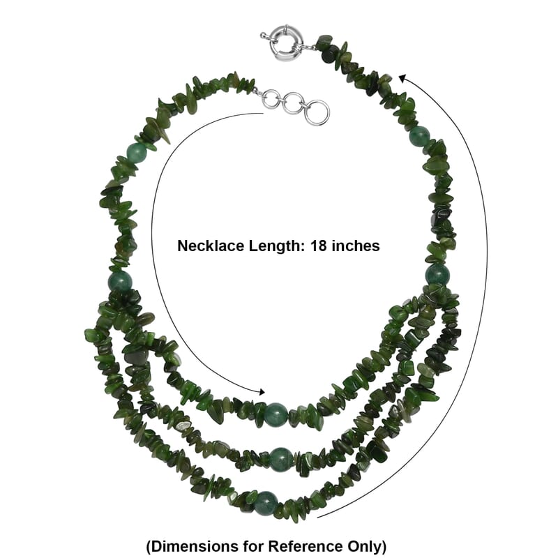 EverTrue Nephrite and Green Aventurine 430.00 ctw Chips Beaded Necklace in Platinum Bond 18 Inches