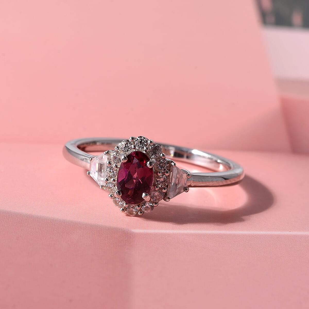 D'Joy Malawi Magenta Garnet and White Zircon 1.15 ctw Royal Magenta Glow Ring in Rhodium Over Sterling Silver (Size 10.0) image number 1