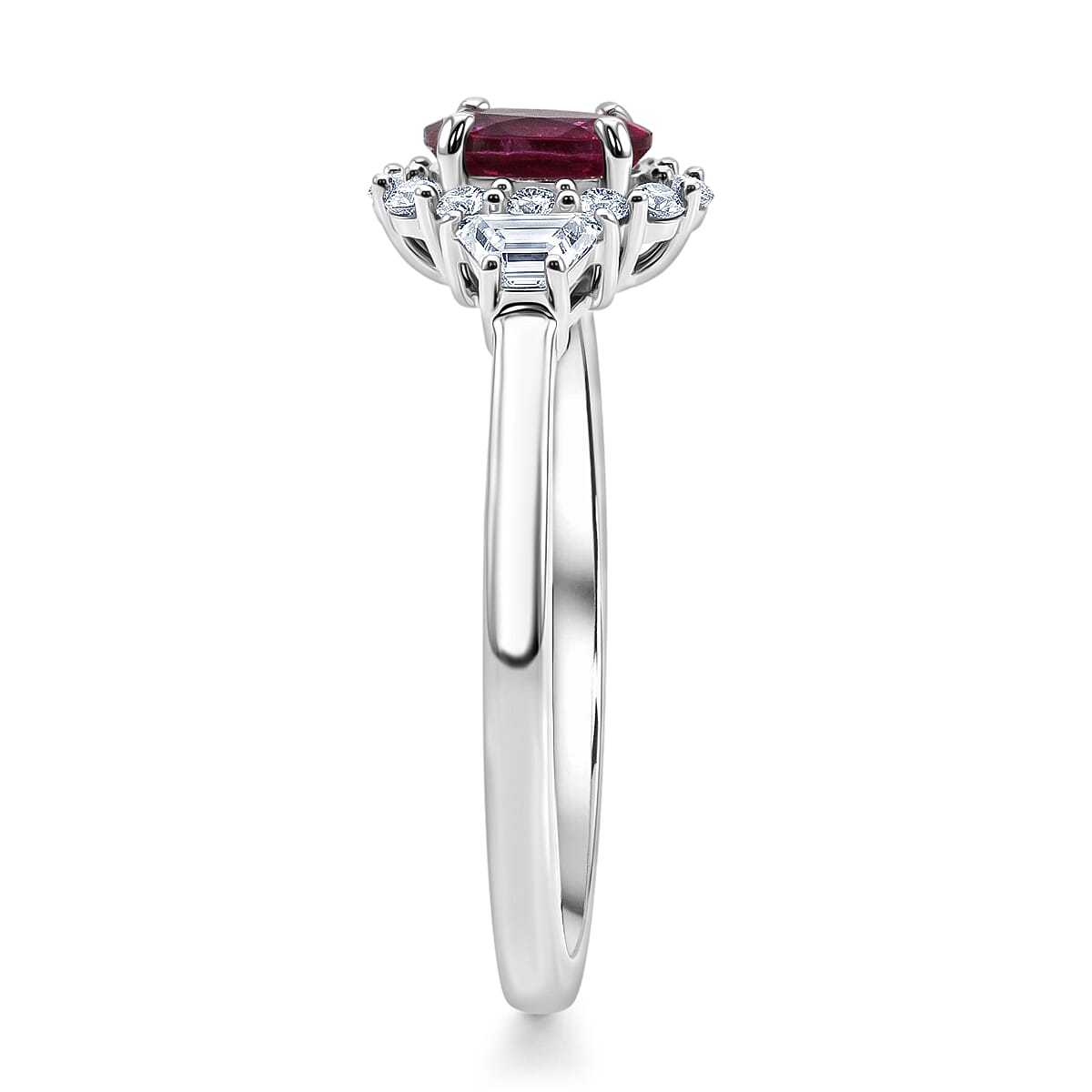 D'Joy Malawi Magenta Garnet and White Zircon 1.15 ctw Royal Magenta Glow Ring in Rhodium Over Sterling Silver (Size 5.0)