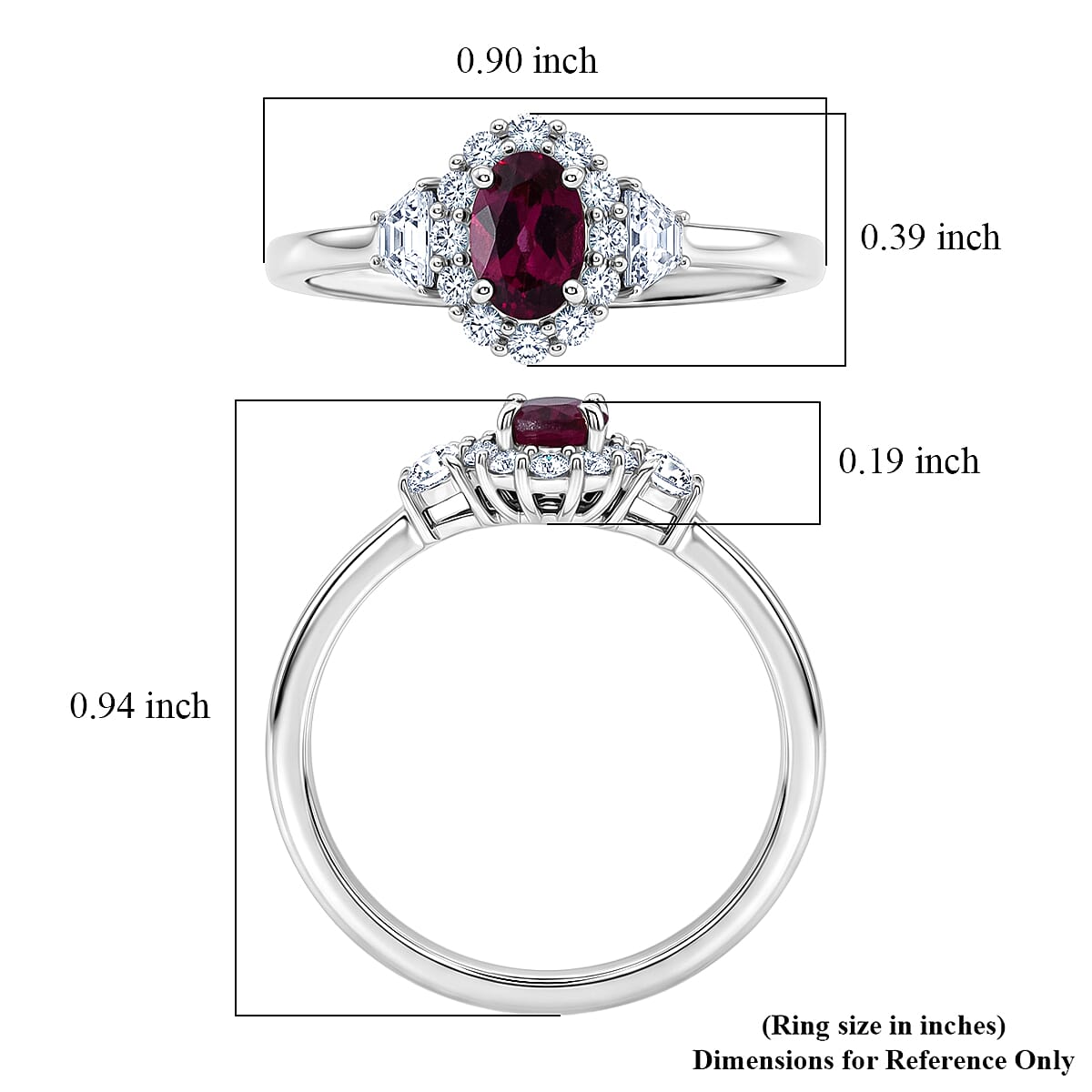 D'Joy Malawi Magenta Garnet and White Zircon 1.15 ctw Royal Magenta Glow Ring in Rhodium Over Sterling Silver (Size 5.0)