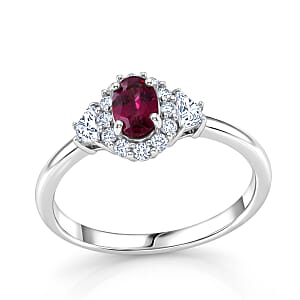 D'Joy Malawi Magenta Garnet and White Zircon 1.15 ctw Royal Magenta Glow Ring in Rhodium Over Sterling Silver (Size 7.0)
