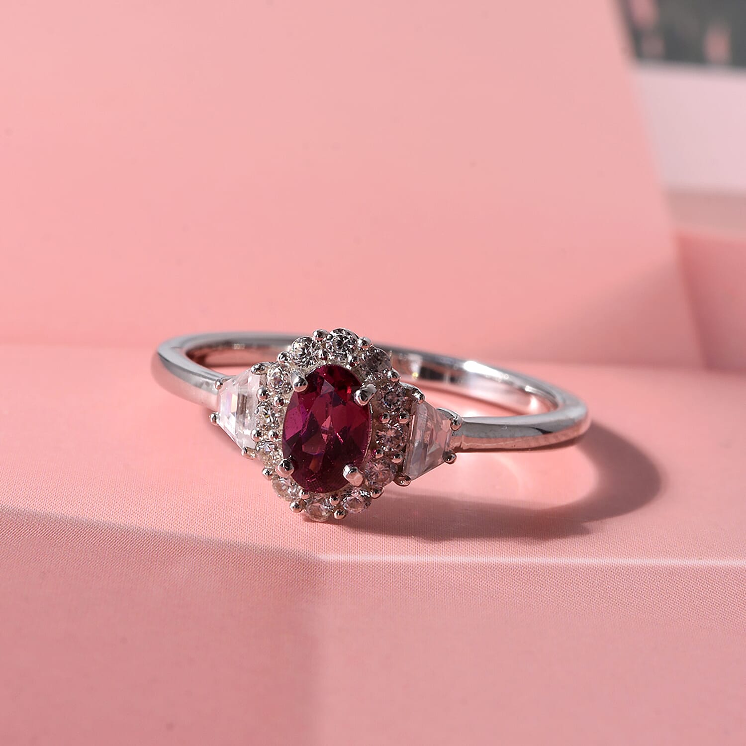 D'Joy Malawi Magenta Garnet and White Zircon 1.15 ctw Royal Magenta Glow Ring in Rhodium Over Sterling Silver (Size 7.0)