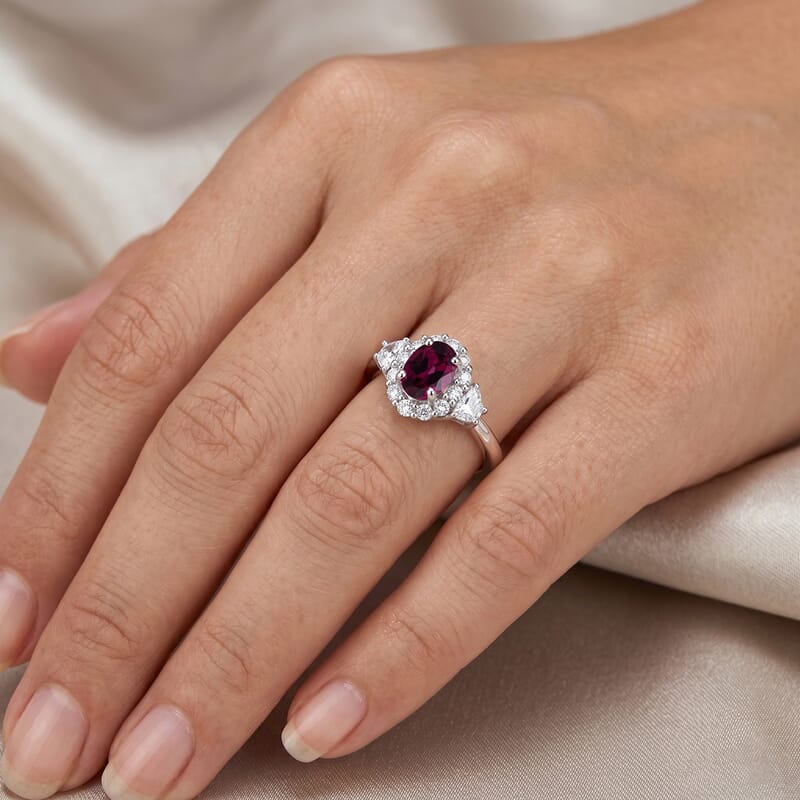 D'Joy Malawi Magenta Garnet and White Zircon 1.15 ctw Royal Magenta Glow Ring in Rhodium Over Sterling Silver (Size 7.0)