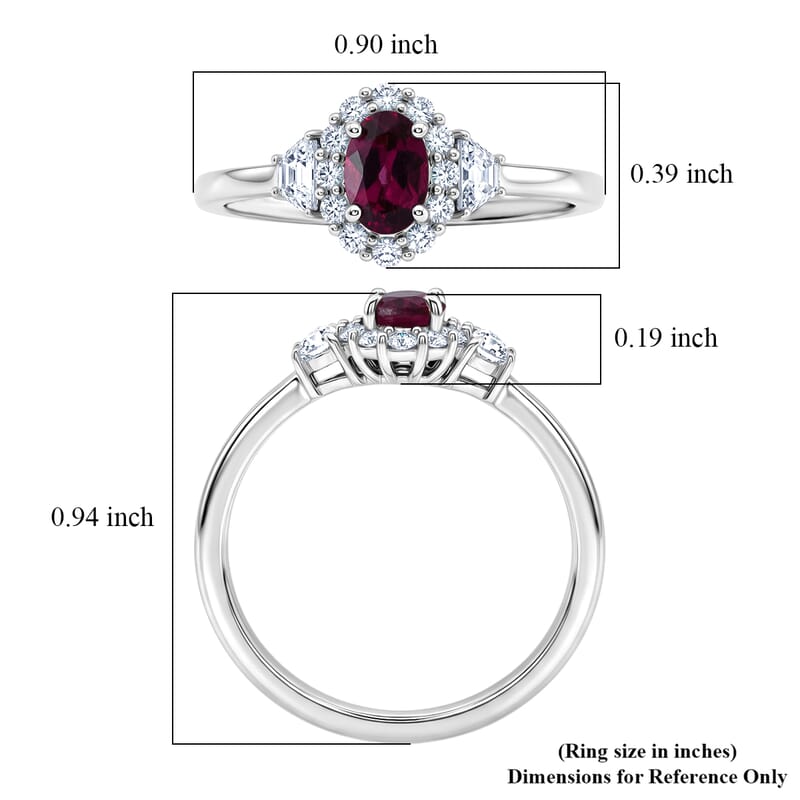 D'Joy Malawi Magenta Garnet and White Zircon 1.15 ctw Royal Magenta Glow Ring in Rhodium Over Sterling Silver (Size 7.0)