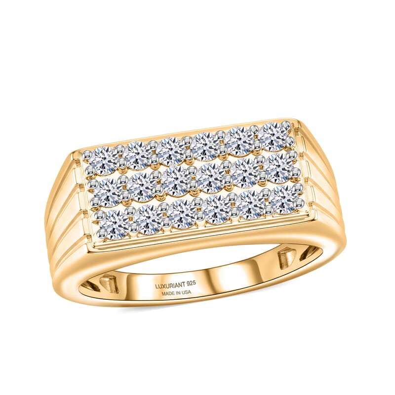 Luxuriant Lab Grown Diamond G-H SI 1.00 ctw Men's Ring in 18K Vermeil Yellow Gold Over Sterling Silver (Size 14.0)