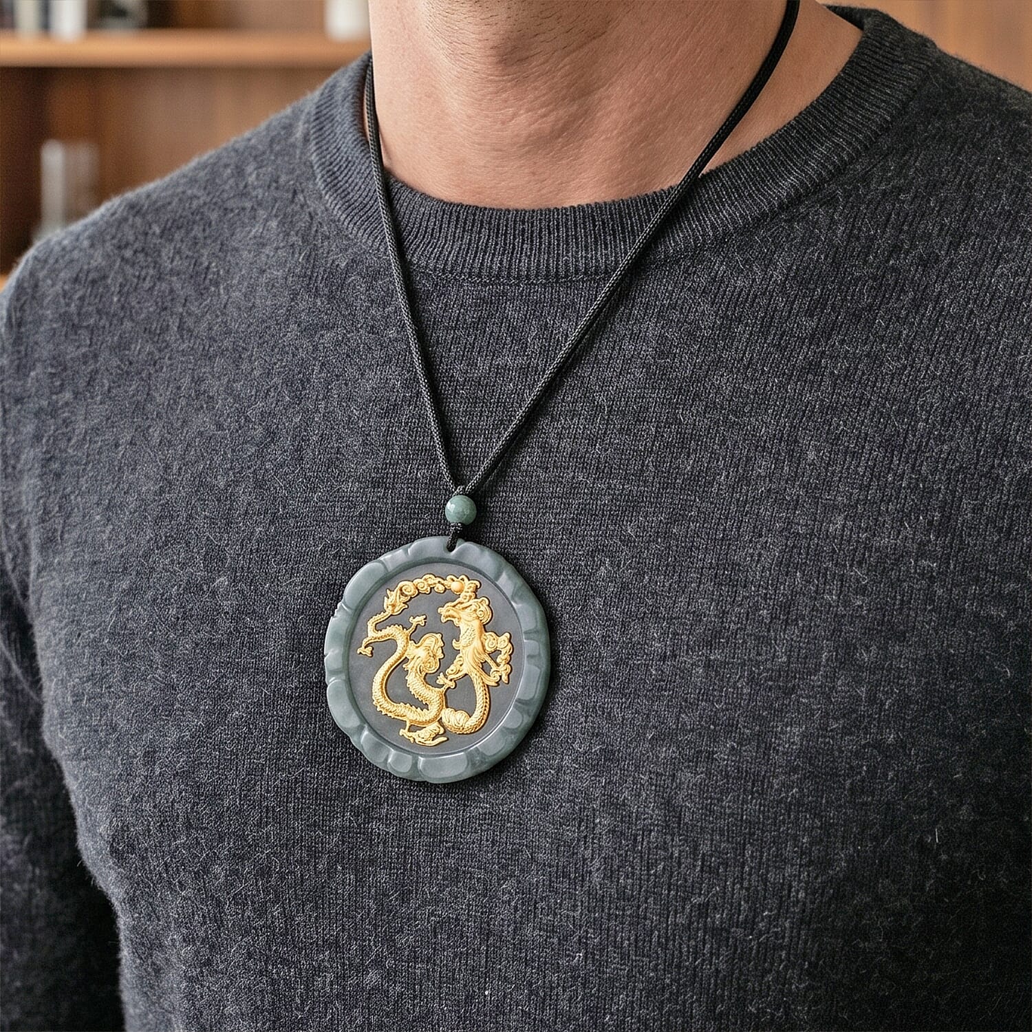 Natural Olmec Jadeite 155.00 ctw Carved Necklace in 24K Yellow Gold (28 Inches)