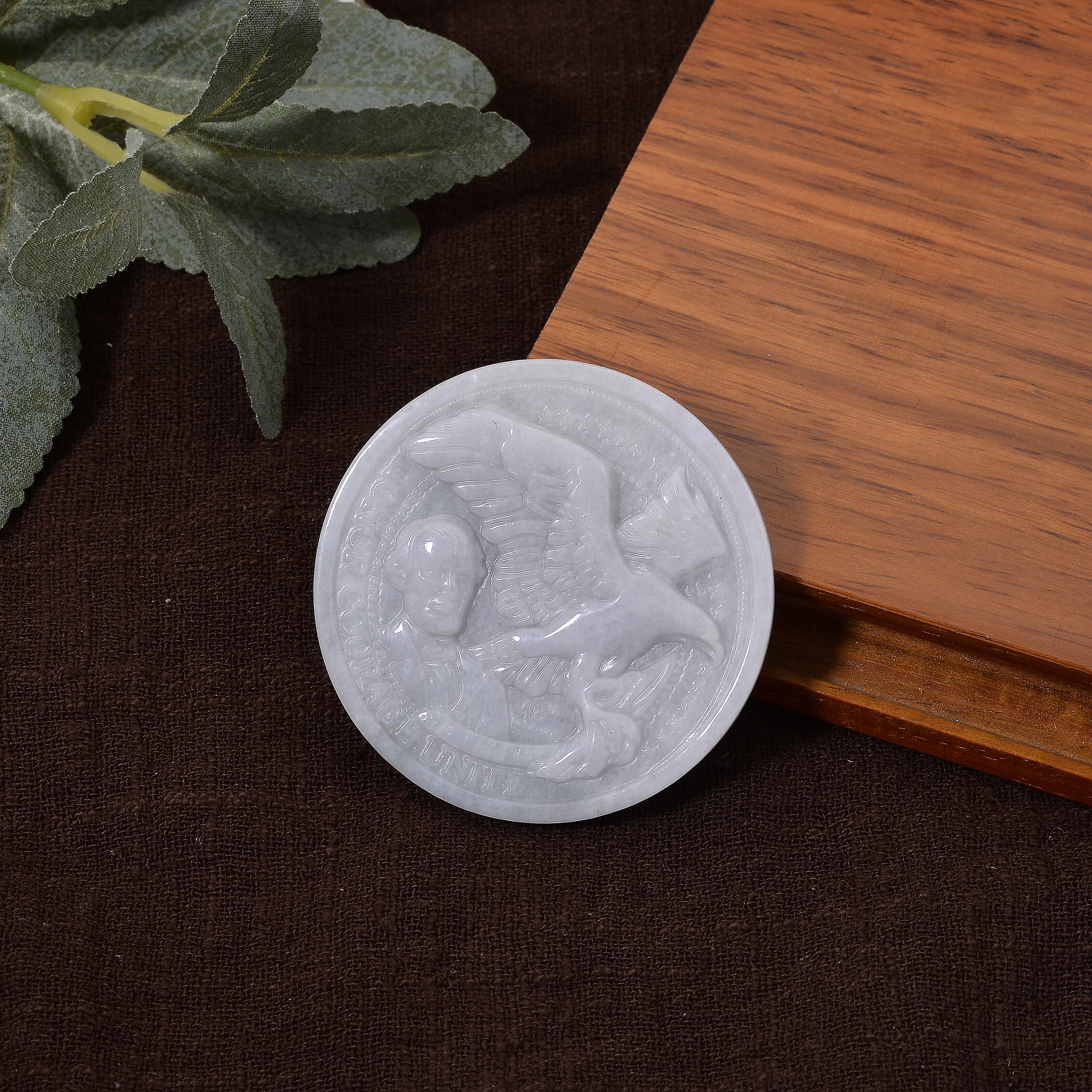 Natural Jade Flying Eagle with Liberty Carved Decoration Bar 150.00 ctw