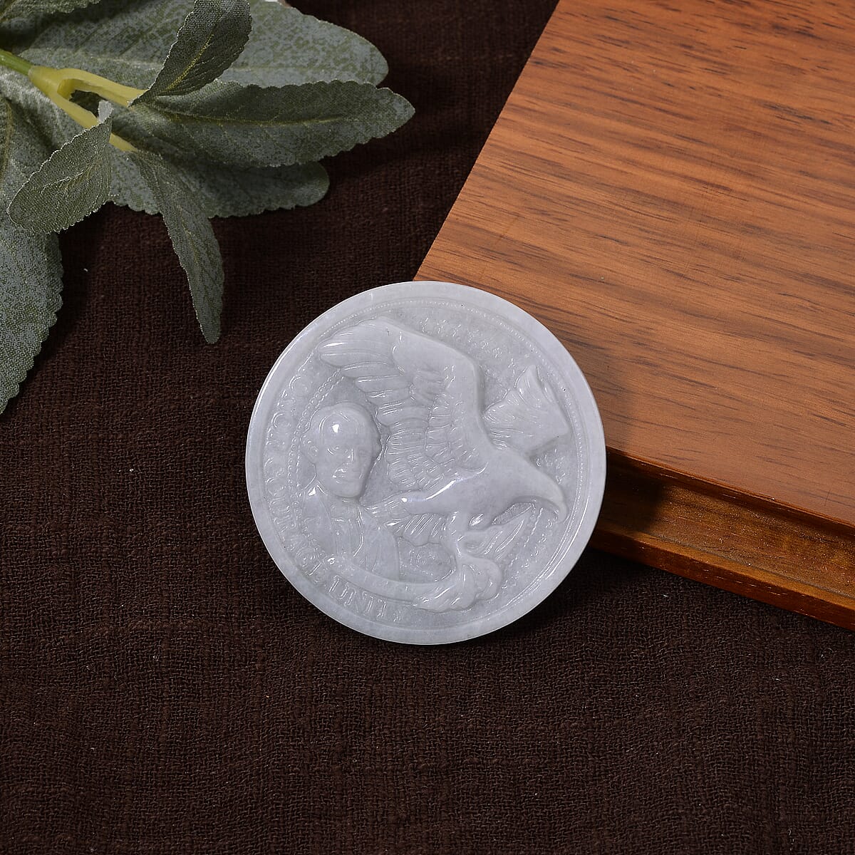 Natural Jade Flying Eagle with Liberty Carved Decoration Bar 150.00 ctw image number 1