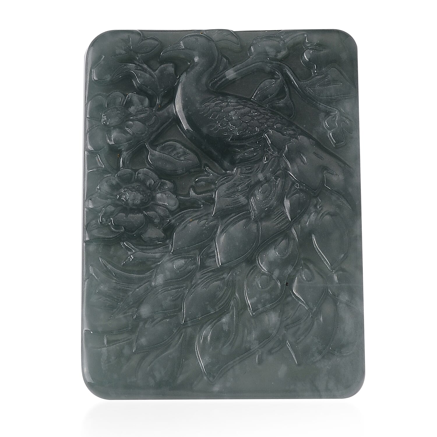Natural Olmec Jadeite Carved Peacock Bar (55x45mm) 135.00 ctw