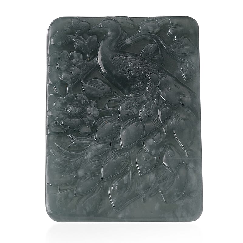 Natural Olmec Jadeite Carved Peacock Bar (55x45mm) 135.00 ctw