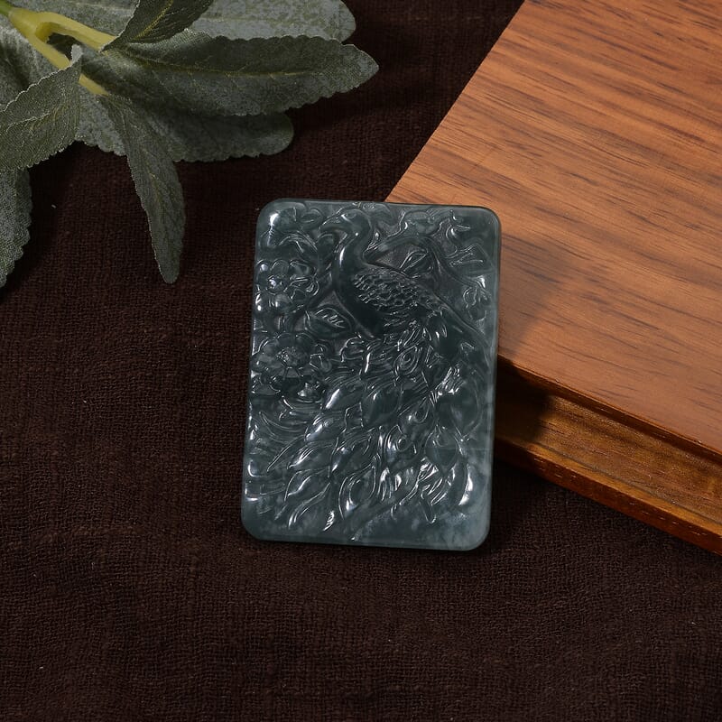 Natural Olmec Jadeite Carved Peacock Bar (55x45mm) 135.00 ctw