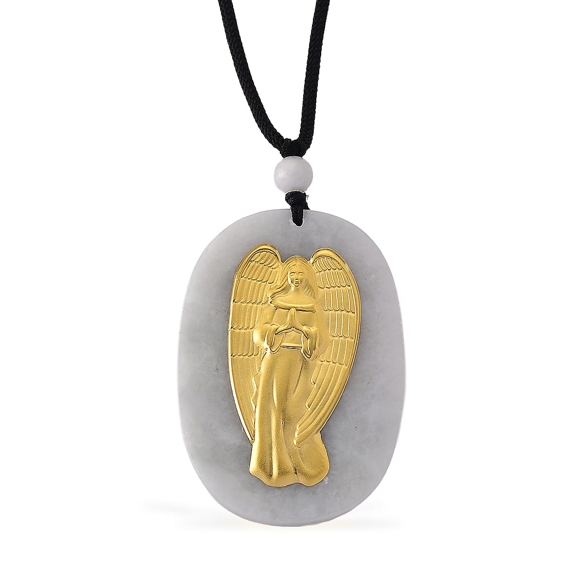 Natural Jade 125.00 ctw Carved Angel Necklace in 24K Yellow Gold (28 Inches)
