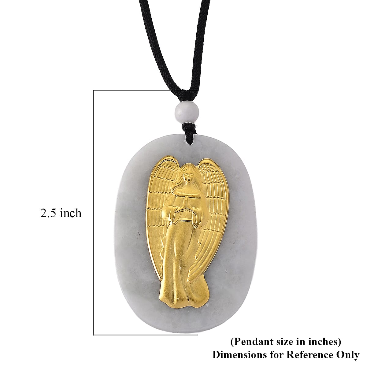 Natural Jade 125.00 ctw Carved Angel Necklace in 24K Yellow Gold (28 Inches)