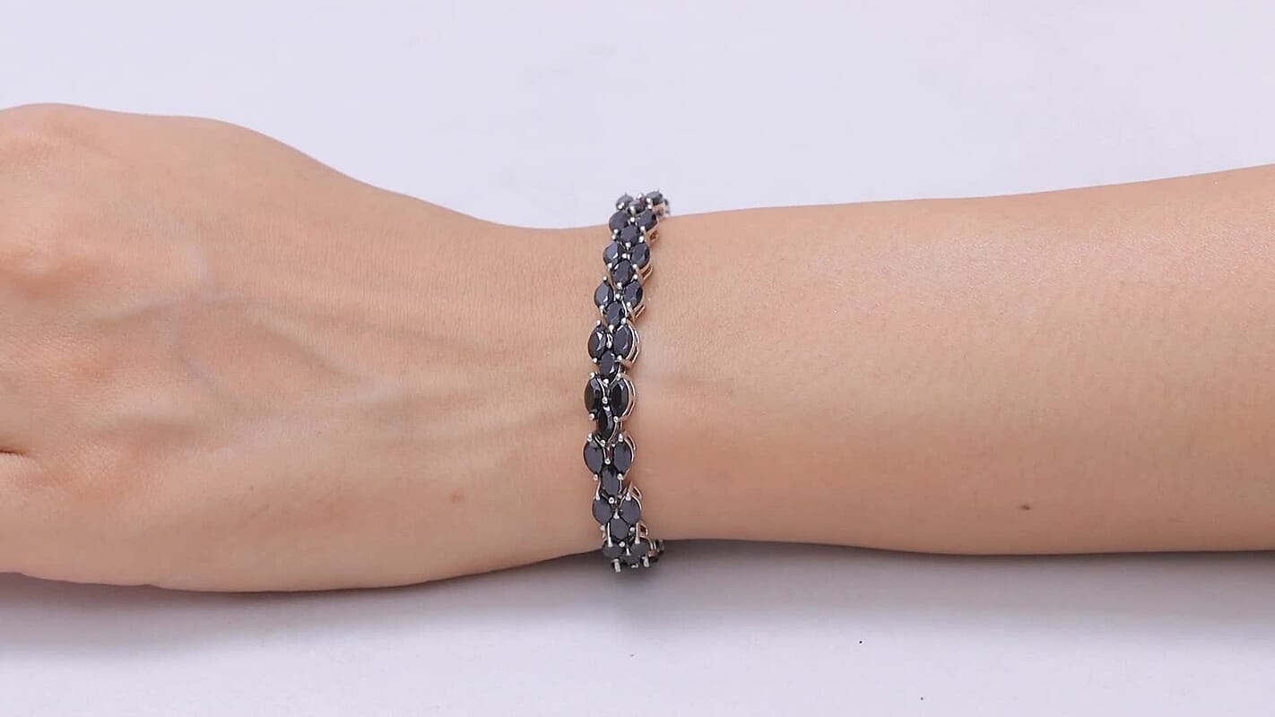 EverTrue Thai Black Spinel 23.40 ctw Midnight Carpet Elegance – 3 Row Bracelet in Platinum Bond (8.00 In)