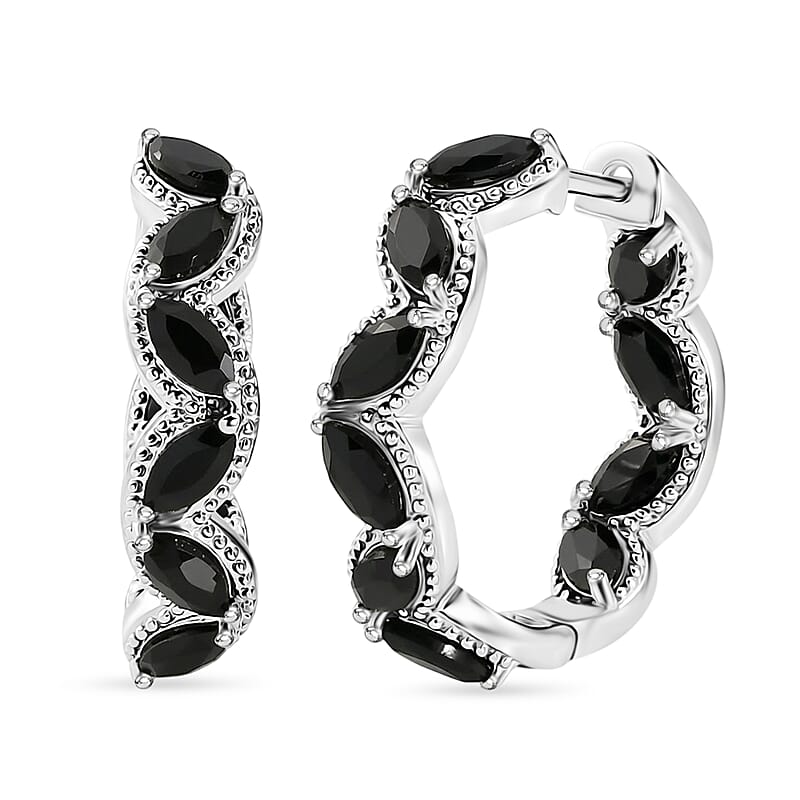 EverTrue Thai Black Spinel 6.60 ctw Midnight Twist Elegance Earrings in Platinum Bond