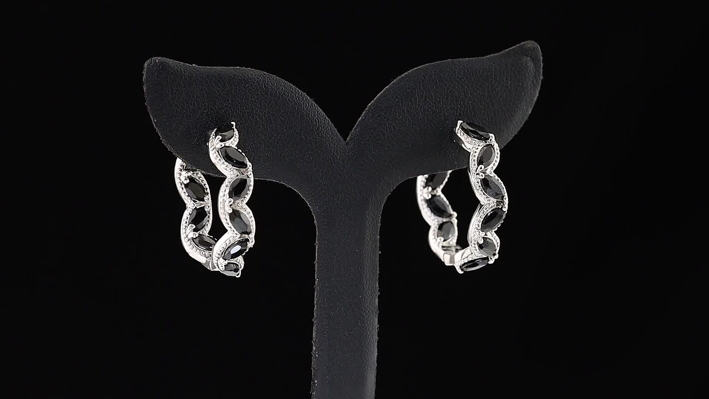 EverTrue Thai Black Spinel Hoop Earrings in Platinum Bond 6.60 ctw