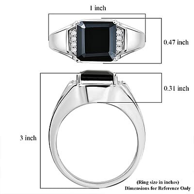 EverTrue Asscher Cut Thai Black Spinel and White Zircon 6.30 ctw Men's Ring in Platinum Bond (Size 10.0)