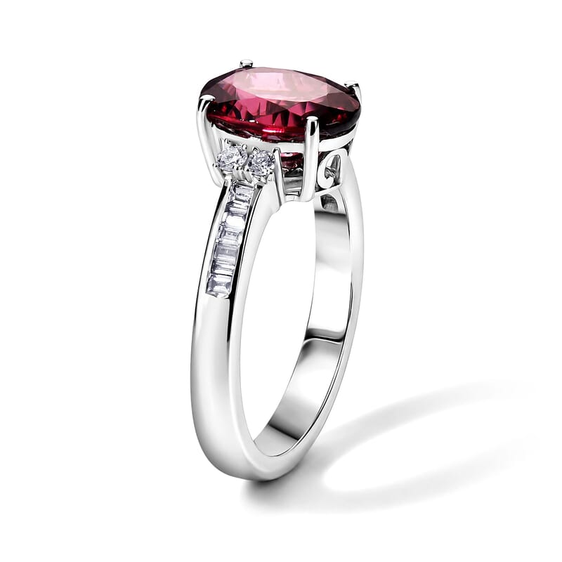 SGL Certified AAA Malawi Magenta Garnet and Luxuriant Lab Grown Diamond G-H SI 3.50 ctw Firelight Crown Ring in 10K White Gold (Size  5.0)
