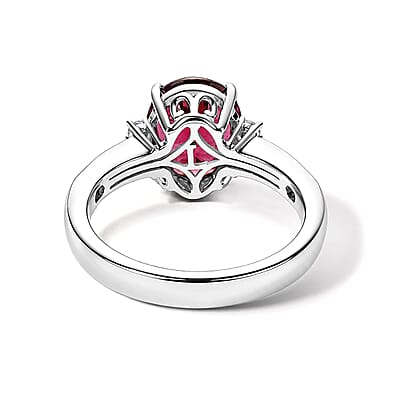 SGL Certified 10K White Gold AAA Malawi Magenta Garnet, Luxuriant Lab Grown Diamond (G-H, SI) Firelight Crown Ring (Size 5.0) 3.15 ctw