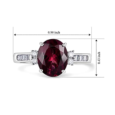 SGL Certified 10K White Gold AAA Malawi Magenta Garnet, Luxuriant Lab Grown Diamond (G-H, SI) Firelight Crown Ring (Size 5.0) 3.15 ctw