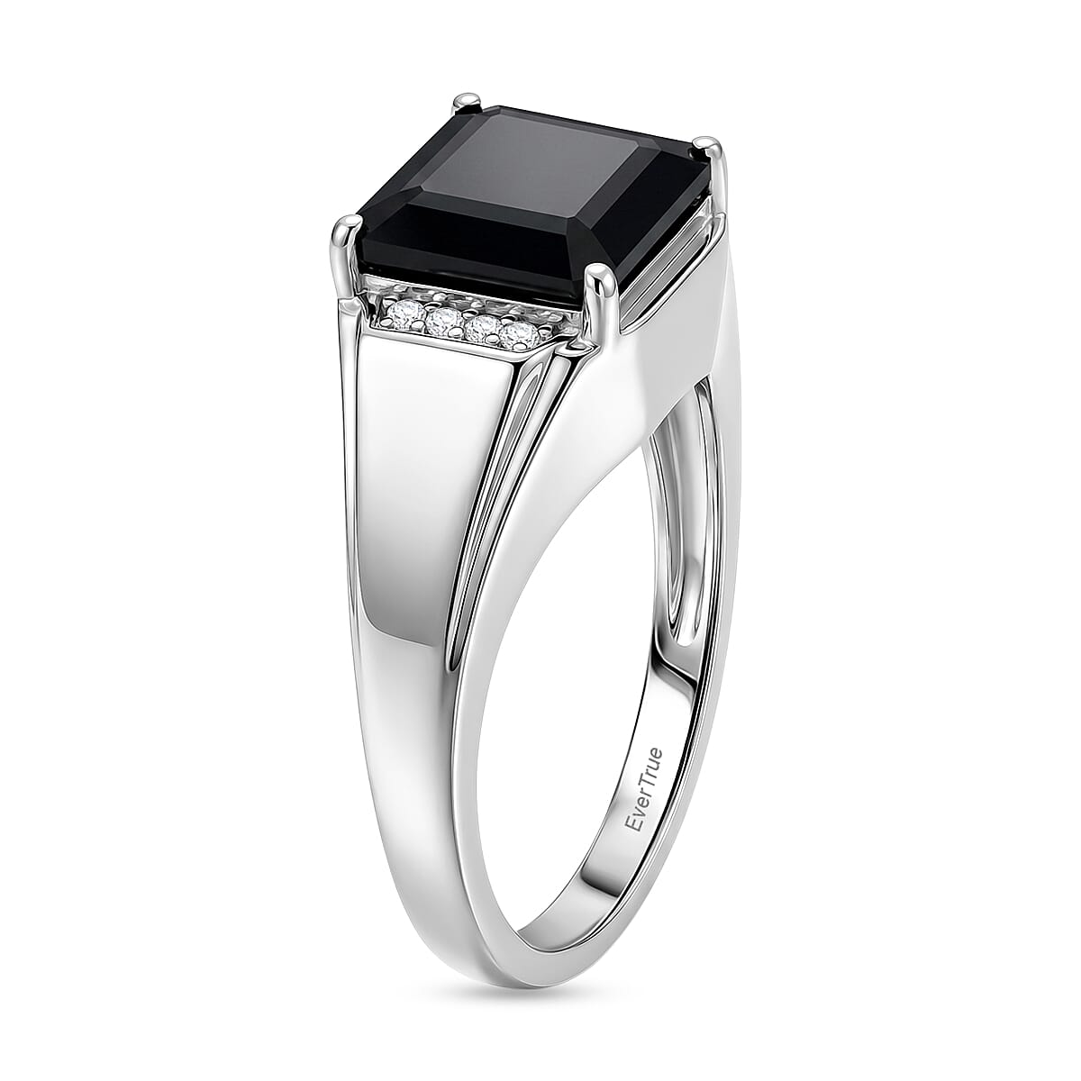 EverTrue Asscher Cut Thai Black Spinel and White Zircon 6.30 ctw Men's Ring in Platinum Bond (Size 13.0)
