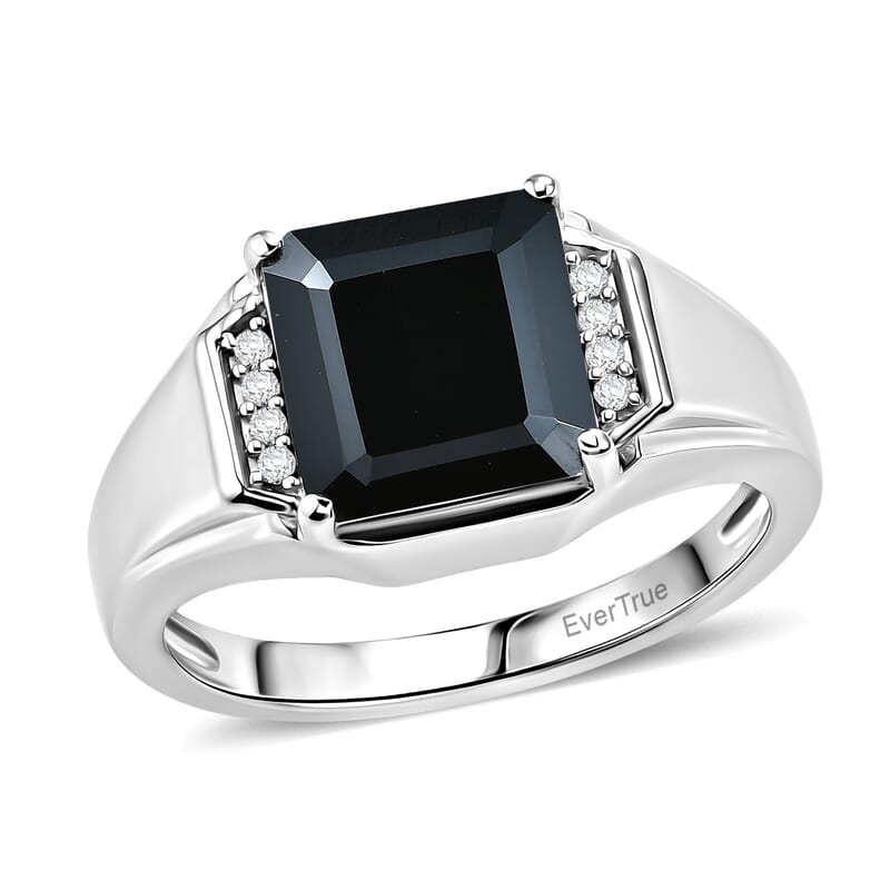 EverTrue Asscher Cut Thai Black Spinel and White Zircon 6.30 ctw Men's Ring in Platinum Bond (Size 14.0)