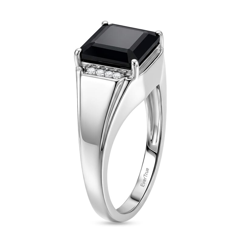 EverTrue Asscher Cut Thai Black Spinel and White Zircon 6.30 ctw Men's Ring in Platinum Bond (Size 14.0)
