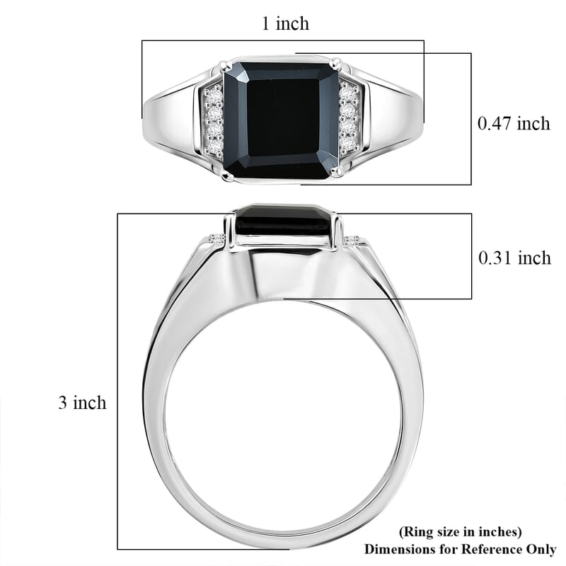 EverTrue Asscher Cut Thai Black Spinel and White Zircon 6.30 ctw Men's Ring in Platinum Bond (Size 14.0)